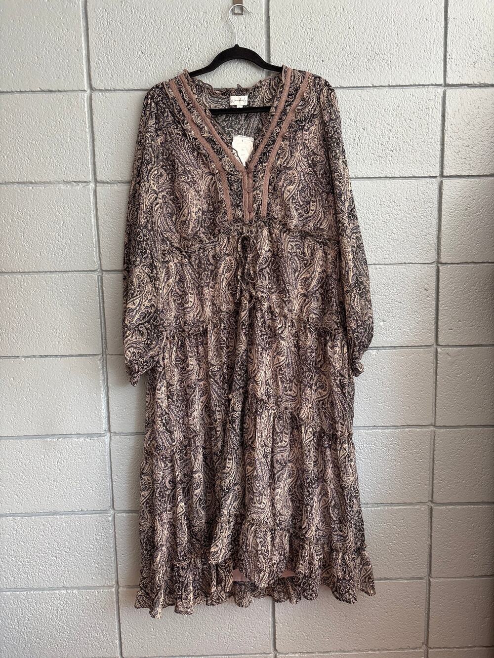 NWT Wonderly 3/4 Sleeve Smocked Waist Tiered Maxi Dress size XL